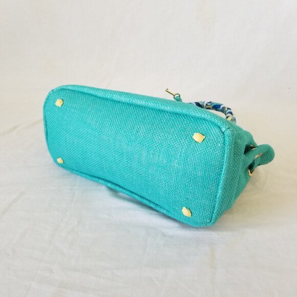 NWOT! Woven Jute Tote Handbag Purse with Scarf Handle and Lockable Front Straps - Picture 14 of 14